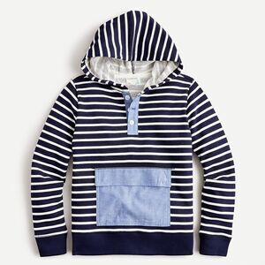 J.CREW CREWCUTS FRENCH TERRY HOODIE IN NAVY 7 WHITE STRIPE BIG BOYS SIZE XL